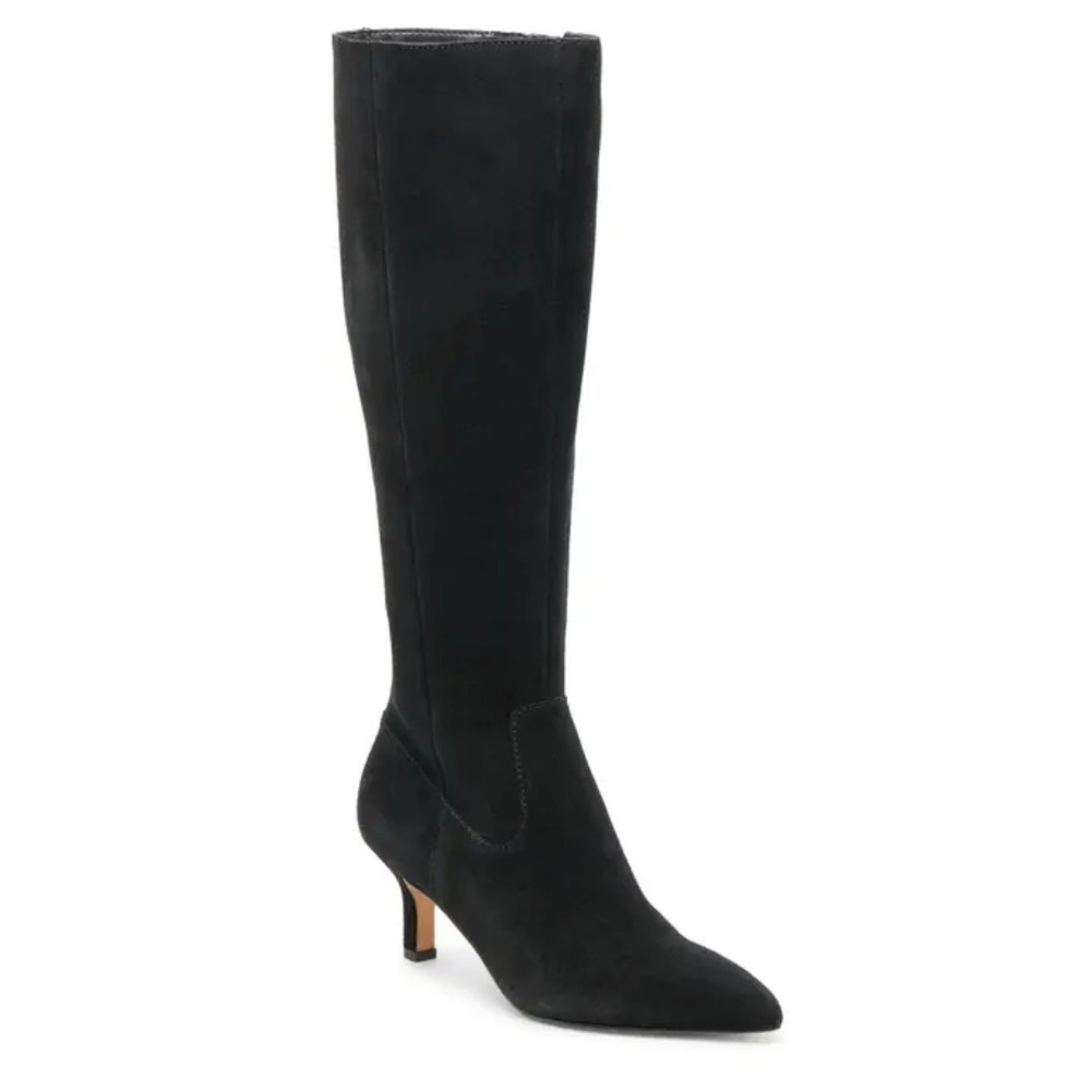 Nordstrom Rack Pailly Black Faux Suede Pointed Toe Kitten Heel Tall Boots Size 5